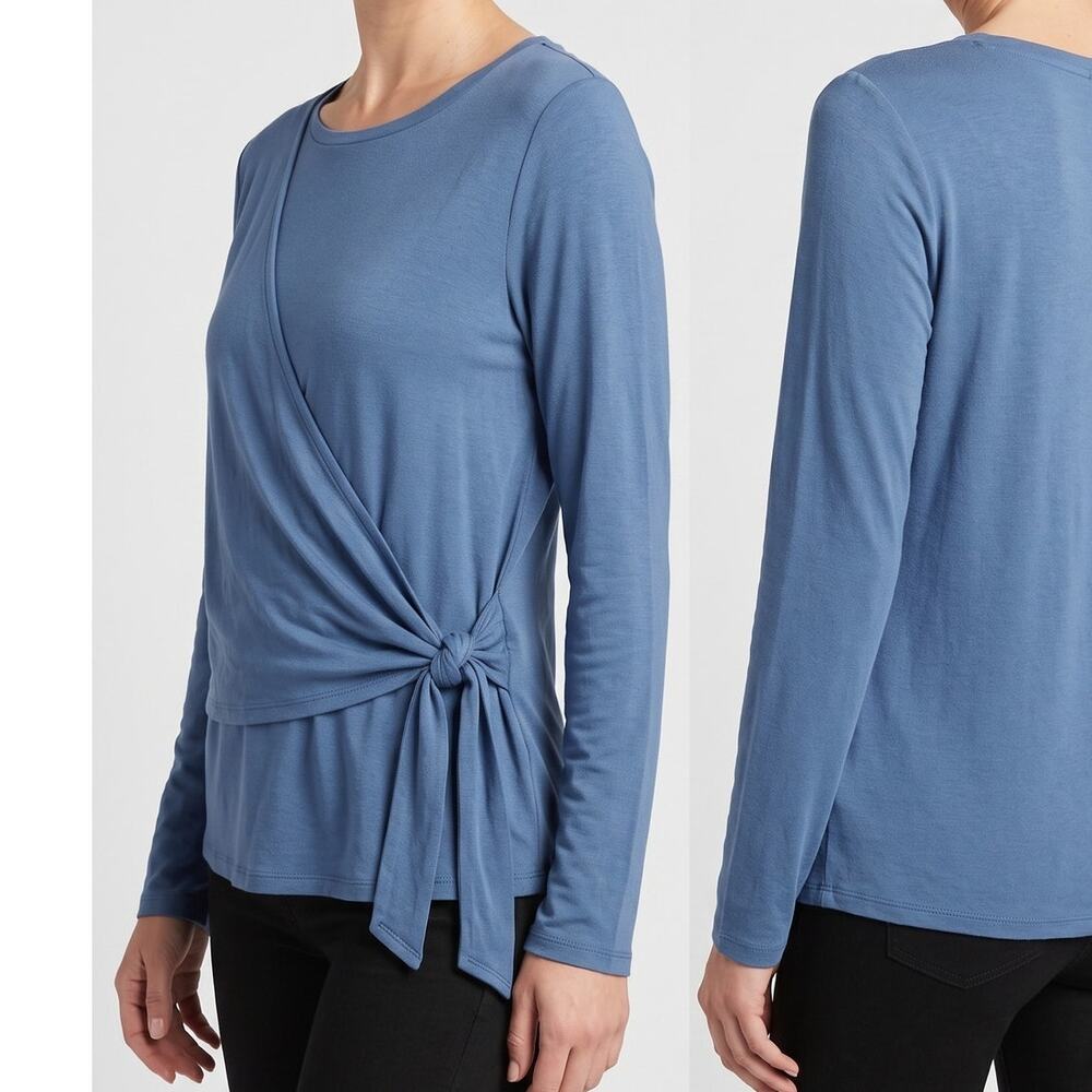 J. Jill Wearever Collection MP Medium Petite Faux Wrap Top Blue